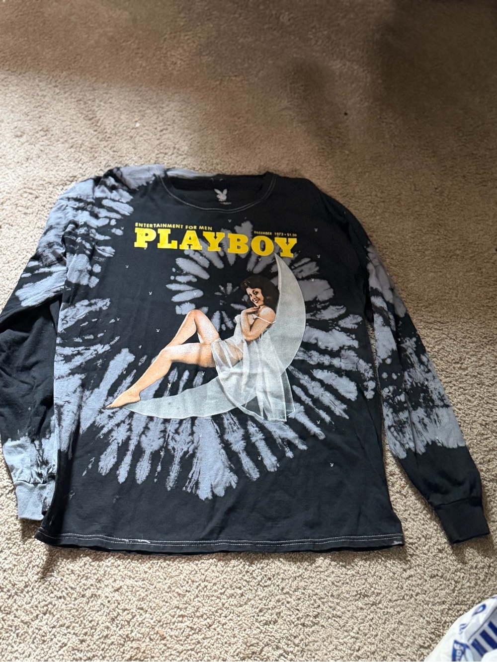 PLAYBOY Black & Gray Tie-Dye Moon Pinup Long Sleeve Tee